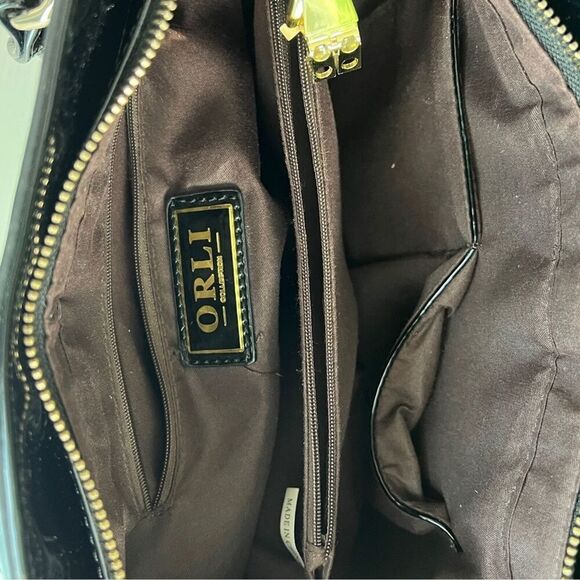 ORLI Collection Black Patent Leather Medium Shoulder/ Handbag - Picture 11 of 11